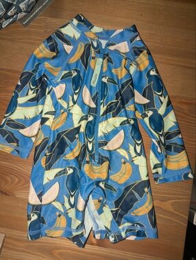 Blue Tropical Toucan Zip-Up Swimsuit